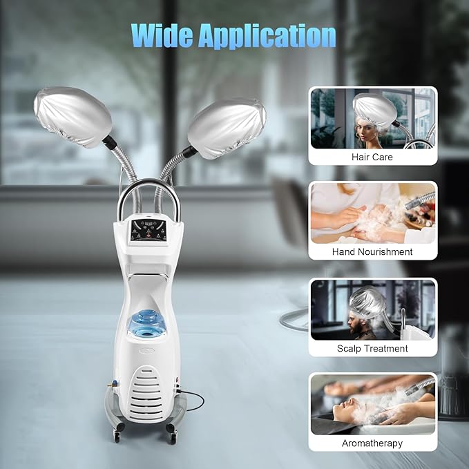 Professional Stand Hair Steamer, 7 in 1 Hair Color Processor, 650W Professional Hair Treatment Machine, Freestanding Stand SPA Machine with Rolling Base