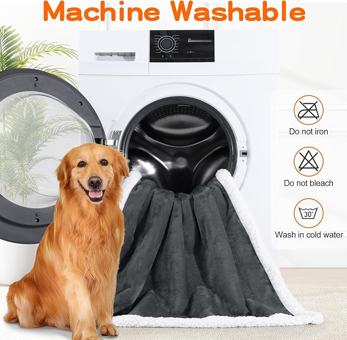 Smiry Waterproof Blanket Throw, Reversible Dog Blanket for Sofa Couch Bed | Soft Leakproof Sherpa Fleece, Washable Furniture Couch Protector for Large Dogs Cats, 50"x60", Dark Grey/White