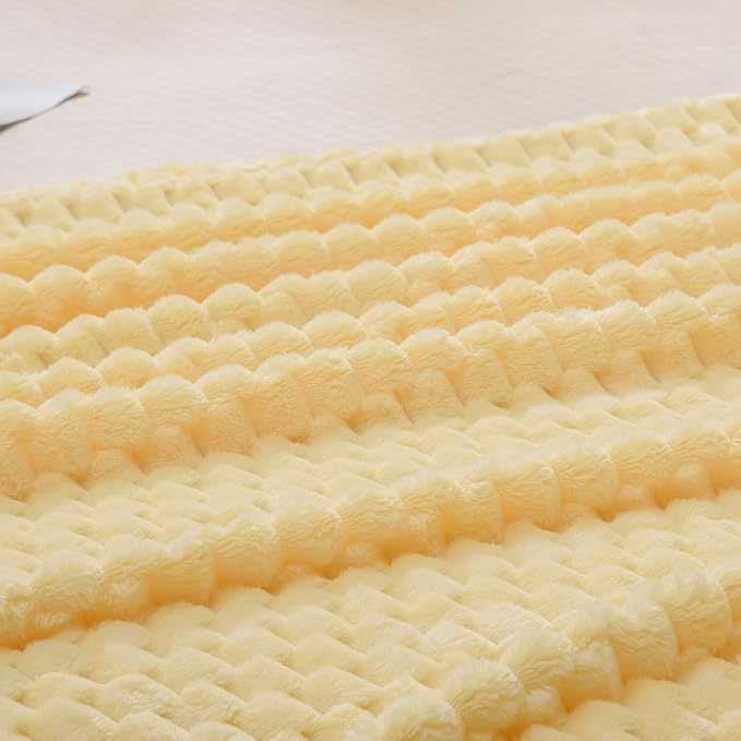 Vessia Flannel Fleece Twin Size Blanket(60x80 inch), 3D Jacquard Light Yellow Fuzzy and Warm Blanket for Couch,Sofa, 300GSM Super Soft Touch Cozy Lightweight Bed Home Decor for All-Season