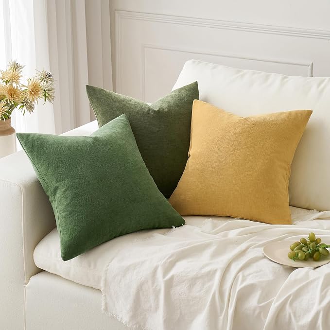MIULEE Gold Chenille Couch Throw Pillow Covers, 20x20 | Set of 2, Soft Farmhouse Modern Home Decor, Decorative Pillowcases for Sofa Living Room Bed