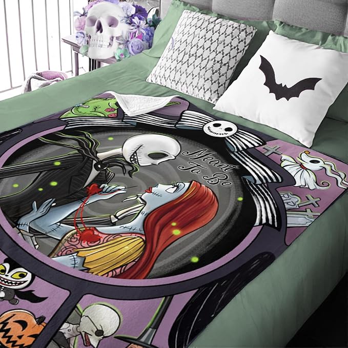 Pycat Halloween Jack Flannel Throw Blanket, Meant to Be Christmas Birthday | Gifts for Men Women, Funny Soft for Bedding Sofa 60 x 80 Inch