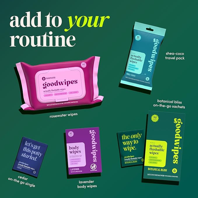 goodwipes Flushable Wipes for Women - Botanical Bliss Individually Wrapped Travel Butt Wipes To Go, Mini Purse & Festival Essentials for Adults, pH Balanced for Feminine Hygiene, 32 Count (1 Pack)