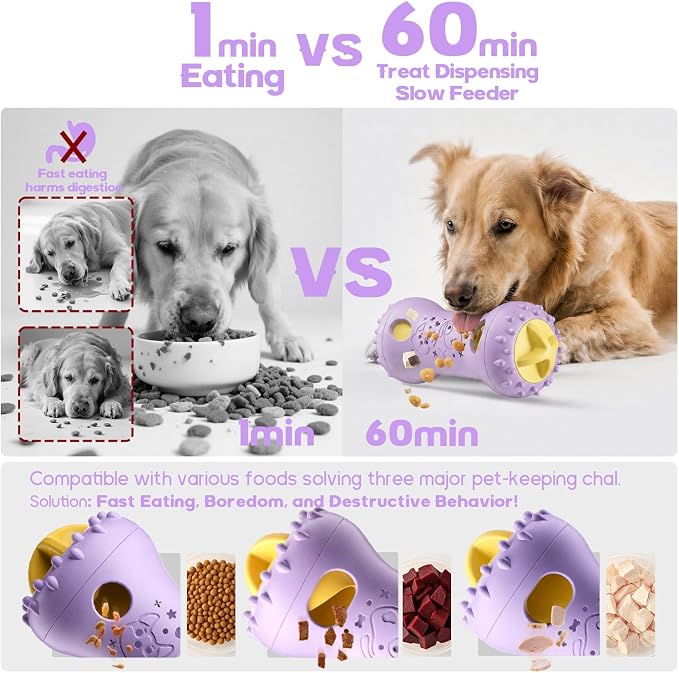 Treat Dispensing Dog Toys, Interactive Adjustable Dog Toy to Keep Them Busy | Dog Enrichment for Brain Stimulation & Cognitive for Puppy Puzzle to Reduce Boredom-Ideal Gift for All Dogs(Nylon)-Lavender