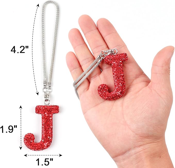 Car Rear View Mirror Ornament Hanging Lucky Crystal Pendant Red Bling Car Accessories for Women Rhinestone Charm Auto Decoration (Red,J)