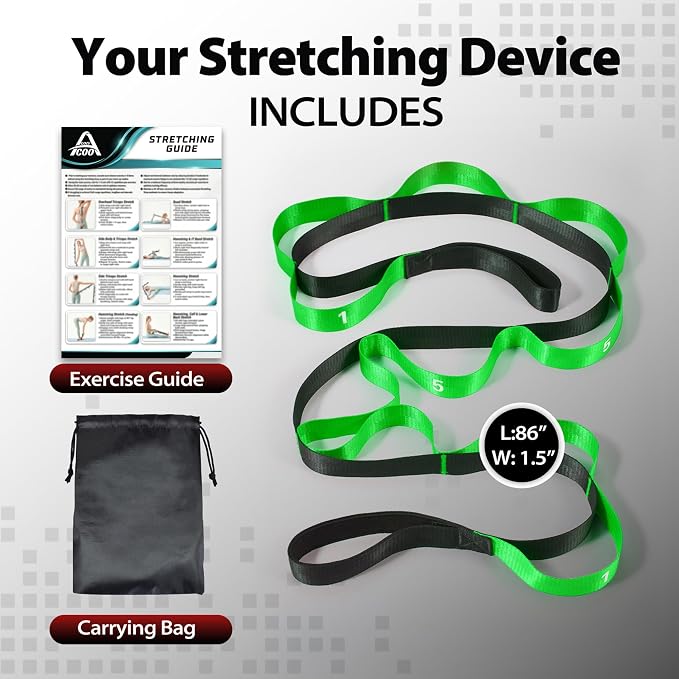 Acozycoo Stretching Strap with Loops for Physical Therapy,Yoga Strap for Stretching,Home Workout,Pilate & Flexibility Training,Non-Elastic Exercise Stretch Band for Hamstring,Leg Stretcher Belt,Flexibility Fascia