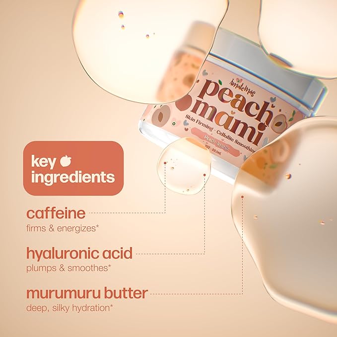 Amatemas Peach Mami Firming Body Cream - Hydrating Saggy Skin Tightening Cream and Anti Cellulite Lotion for Legs, Thighs, Hips, Arms, Belly, Bum - Lightweight, Quick-Absorbing Formula - 2 Ounces