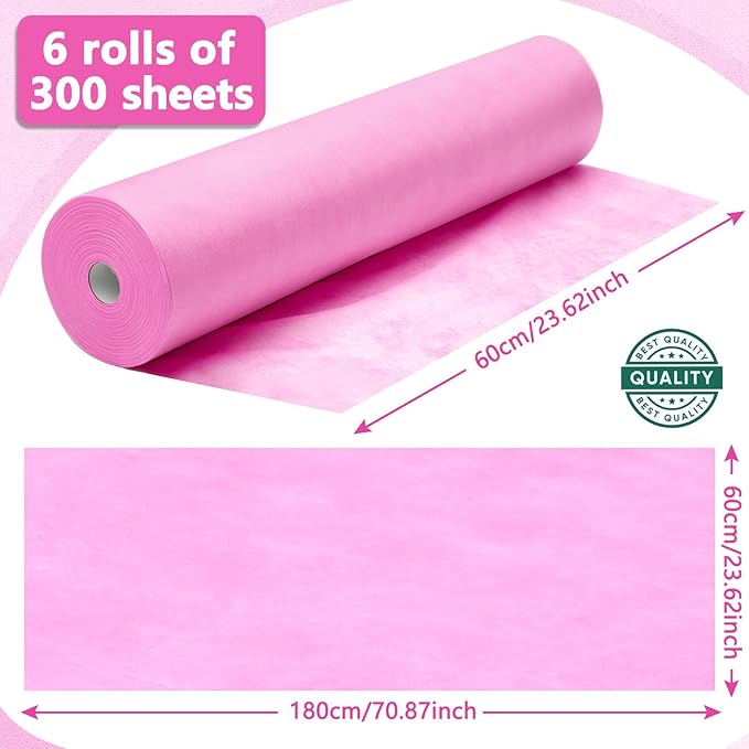 Tudomro 6 Rolls Disposable Non Woven Bed Sheets 24 x 71 Inch Massage Table Paper Covers Non Woven Fabric Massage Sheets Waterproof Spa Breathable Bed Cover for Beauty Salon (Pink)