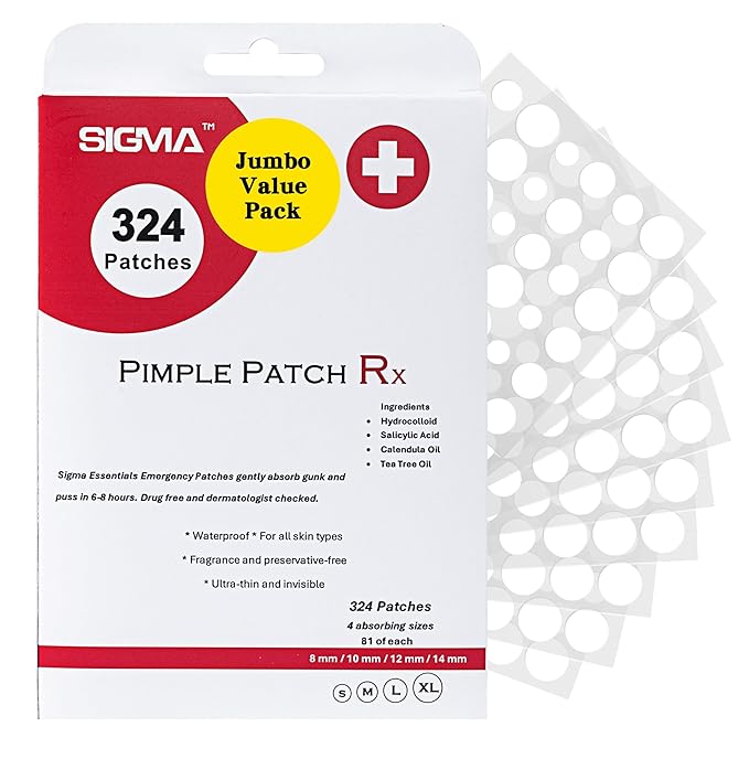 (3¢ Each) Pimple Patches 324 Pack - Hydrocolloid Acne Patches with Salicylic Acid & Tea Tree Oil - 4 Sizes S/M/L/XL - Face Acne Treatment - Easy Peel Perforated Sheets