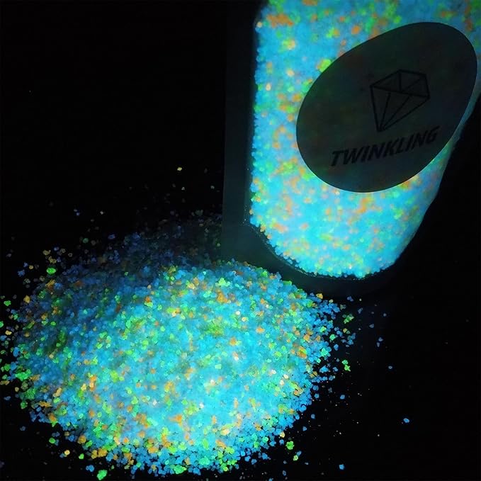 TWINKLING Glow in The Dark Crushed Glass, Broken Glass Glitter, Glow in The Dark Stones Gems Chips for DIY Resin Art Epoxy Crafts, Nail Art, Jewelry Making, Geode Painting, 0.85mm(100g) (Mixed Color)