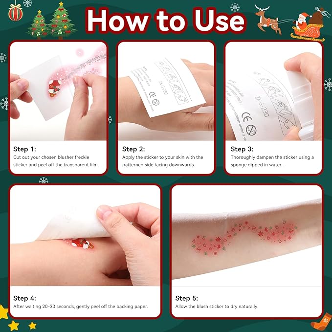 Christmas Blush & Freckle Stickers-5 Sheets Glitter Christmas Face Patches for Women Girls, Cute Makeup Freckles for Party & Festive