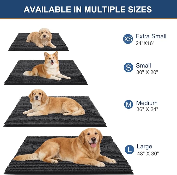 OLANLY Dog Door Mat for Muddy Paws 47x17, Extra Absorbent Chenille Mud Mat | Dark Grey, Absorbs Moisture and Dirt, Non-Slip Machine Washable Doormat, Quick-Drying Indoor Entryway Floor Mat for Dogs