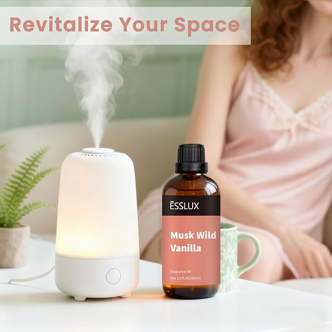 Musk Wild Vanilla Fragrance Oil, ESSLUX 100ml 3.3 oz Large Single Scented Oils, Aromatherapy Essential Oils for Home for Diffuser, Massage, Soap, Candle Making Scents
