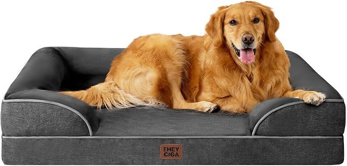 EHEYCIGA Orthopedic Extra Large Dog Bed, Waterproof Washable XL Pet Bed 44" | Non-Slip Bottom and Egg-Crate Memory Foam Big Dog Couch Bed with Washable Removable Cover, Dark Grey, 44Inch