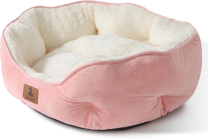 Small Dog Bed for Small Dogs, Cat Beds for Indoor Cats, Pet Bed for Puppy and Kitty, Extra Soft & Machine Washable with Anti-Slip & Water-Resistant Oxford Bottom, Pink, 20 inches