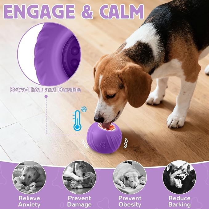 Long-Lasting Dog Lick Toy, Wobbly Dog Enrichment Lick Bowl to Keep Dogs Busy, Interactive Stuffable Dog Treat Feeder for Boredom, Silicone Treat Dispensing Chew Toy(Purple,S)