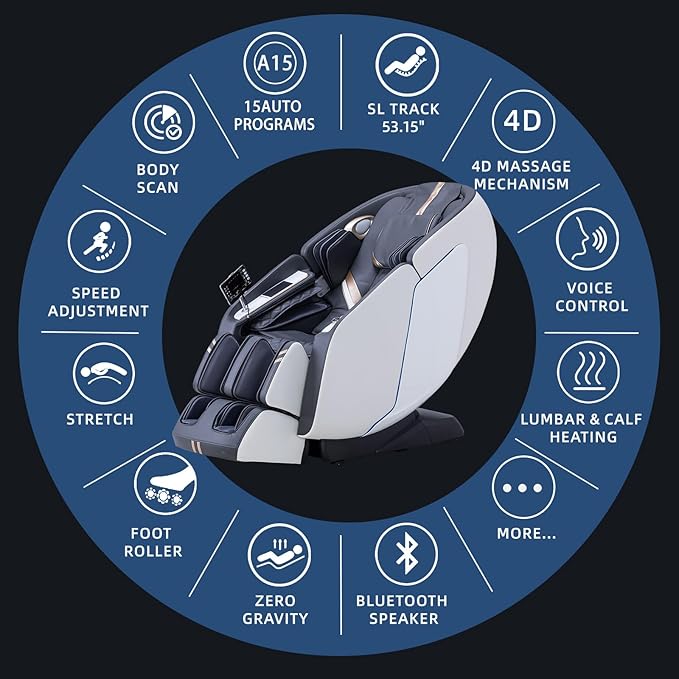 MassaMAX 4D Full Body Massage Chair with Zero Gravity, Extendable Footrest, SL Track, 15 Modes, AI Voice Control, Yoga Stretch, Foot Rollers, and Waist & Calves Heating Comfort with Cover (White)