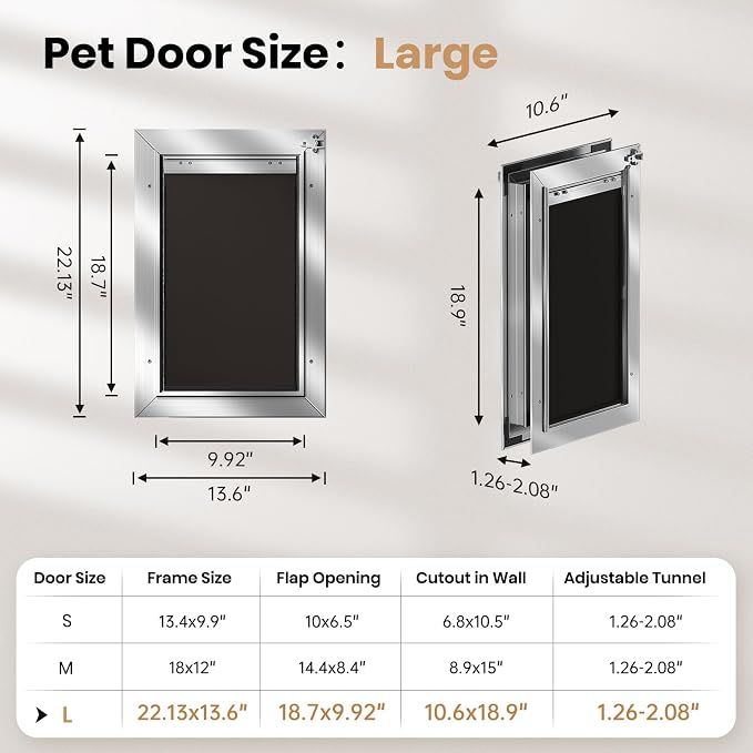 All Aluminum Dog Door, Rust Proof Heavy Duty Large Dog Door for Exterior Doors, Doggy Door with 2 Magnetic Flaps, Energy Efficient, Closing Panel, Pet Door for Pets Up to 110Lb | Rust Proof Heavy Duty Doggy Door for Exterior Doors, Doggie Door with 2 M...