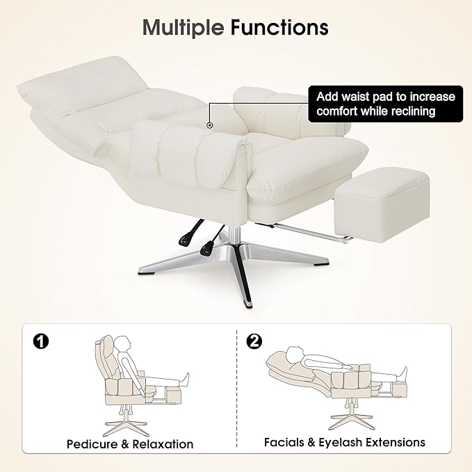 BarberPub Beauty Salon Chair with Lumbar Support, Adjustable Height, Swivel Reclining Esthetician Chair for Facial, Massage, Eyelash Extension, Tattoo 8105/8129 (Modern-X-Shaped Base, PU Leather)