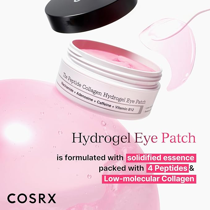 COSRX Peptide Collagen Hydrogel Eye Patch + Snail Mucin Peptide Under Eye Cream, Korean Skin Care