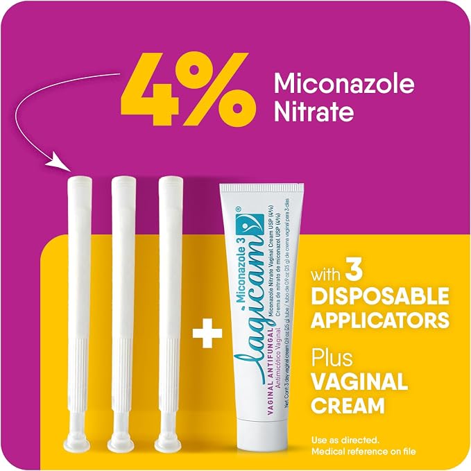 Lagicam 3 Day Vaginal Yeast Infection Treatment for Women, Start working on the 1st Day, Miconazole Nitrate, Antifungal Cream relieves Itching and Irritation, 3 Disposable Applicators & Cream (1 Pack) | Start working on the 1st Day, Miconazole Nitrate ...