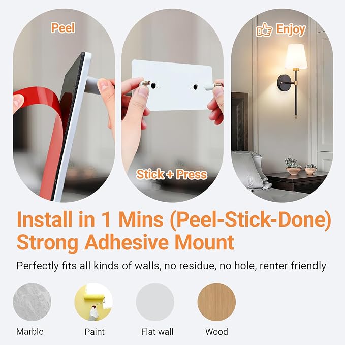 Peel and Stick Wall Sconces, Stick On Wall Sconce Set of 2, Battery Operated Wireless Adhesive Wall Lights, Corn Bulb with 10000mAh Battery, Easy Install for Bedroom Living Room Wall Decor