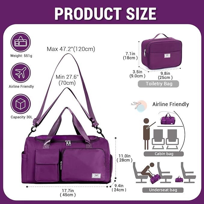 FIORETTO Women's Gym Duffle Bag with Shoes Compartment, 30L Capacity, Ideal for Travel, Gym, Sports, Duffel, Weekender