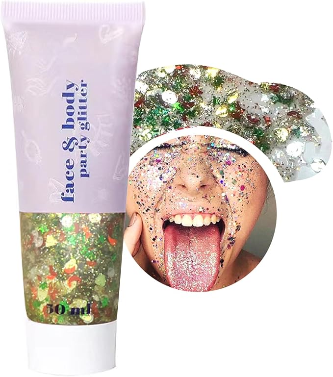 Red Green and White Body Glitter Gel, Christmas Face Hair Glitter for Kids & Women,Shimmer Holographic Colorful Sequins Chunky Glitter Gel Makeup,Accessories for Festival Rave (Christmas Themed)
