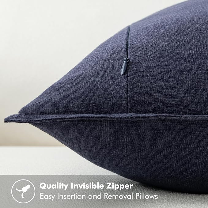 MIULEE Decorative Linen Euro Sham Pillow Covers 22x22 Inch Navy | Boho Farmhouse Neutral Couch Throw Pillows for Bed, Pack of 2 Accent Coastal Modern Pillowcases, Sofa Livingroom Home Decor