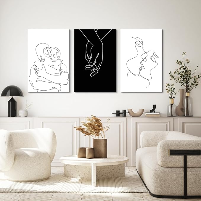 Couples Wall Decor Minimalist Line Wall Art Abstract Love Painting Black and White Line Drawing Art Hug Kiss Holding Poster Prints for Bedroom Bathroom Living Room Wall Decor