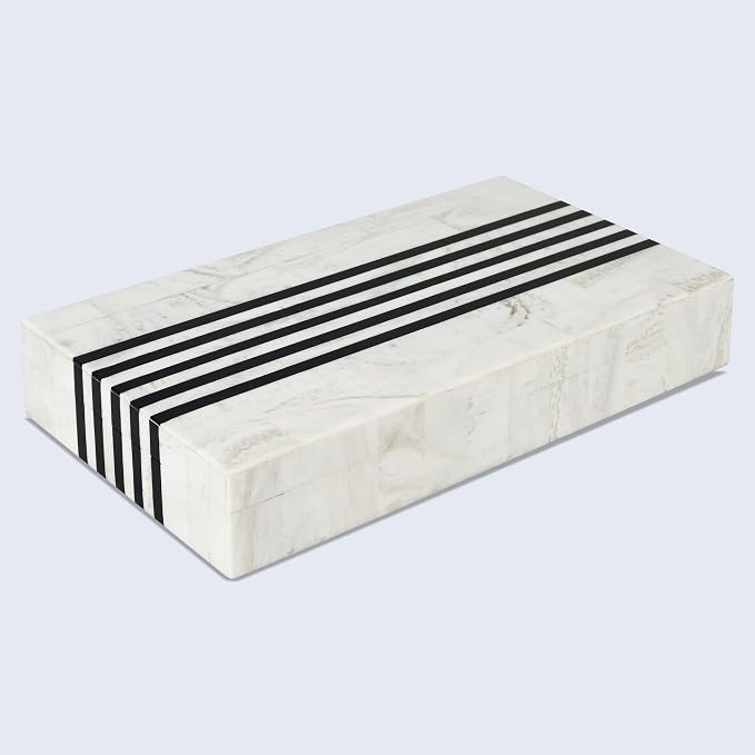 Handicrafts Home Large Decorative Storage Box with Lid – Black White Modern Storage Box, Remote Control Organizer for Coffee Table, Console & Living Room Decor – Mono Sprint 12 x 6 x 2