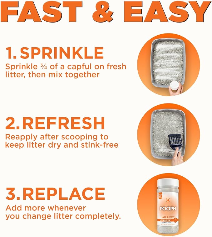 POOPH Litterizer Cat Litter Odor Eliminator Additive, 16 fl oz Bottle | Helps absorb moisture and odors to keep cat litter drier. Fragrance-free formula in a 16 oz bottle
