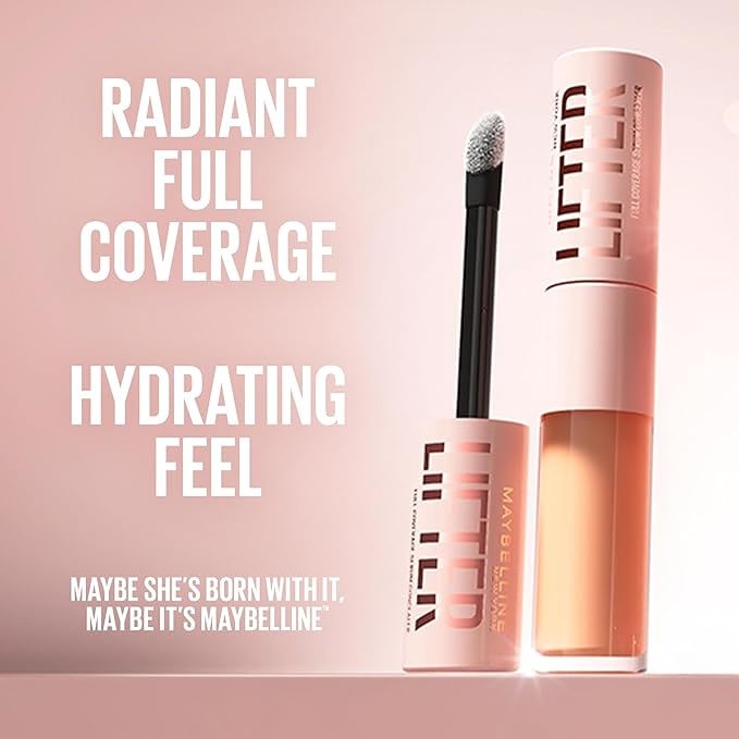 Maybelline Lifter Serum Concealer, Radiant Concealer with Full Coverage, Includes 2% Peptides + Caffeine to Hydrates & Brightens Under Eyes, 45, 1 Count