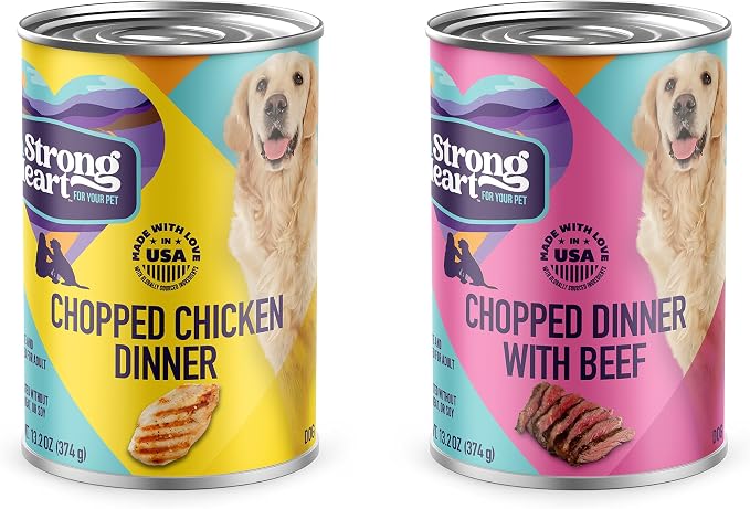 A Strong Heart Chicken & Beef Dog Food Variety Pack, 13.2oz, 12pk | Chopped & cuts in gravy, all life stages, made in USA