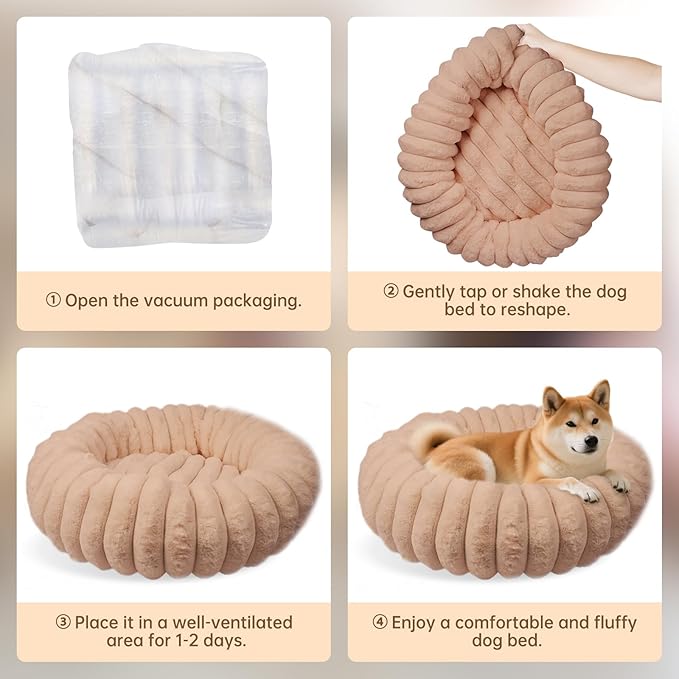 Donut Small Medium Dog Bed Washable Kitty & Puppy Bed,28ins Brown | Comfortable Calming Dog Bed Round Cuddler, Fluffy Faux Rabbit Fur, Anti-Slip Bottom, Anti-Anxiety, for Pets Up to 30 Lbs