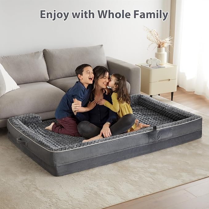 WNPETHOME Orthopedic Washable Human Dog Bed for Adult & Dog Cozy Sleep | Human Size Waterproof Big Soft Dog Couch Sofa Bed for Dogs & Adult Relax with Removable Cover Pet Bed Dark Grey 61x43 Inch