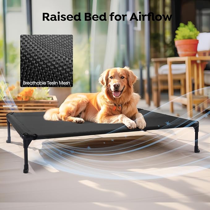 Veehoo 2 Pack Outdoor Elevated Dog Bed for Large Dogs, Cooling Raised Cots | Off-ground training platform, portable camping hammock, breathable mesh, easy to clean, no-tool setup, 42"x30", Black