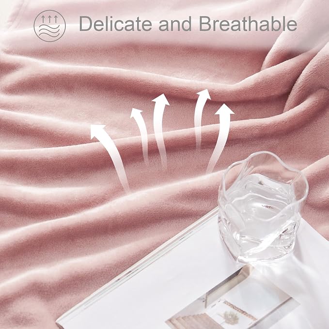 Exclusivo Mezcla Soft Fleece Throw Blanket for Couch, Dusty Pink | 50x60 Inches, Double-Sided Brushed Flannel, Lightweight Plush Cozy Blanket for Home Decor, All Season, Machine Washable