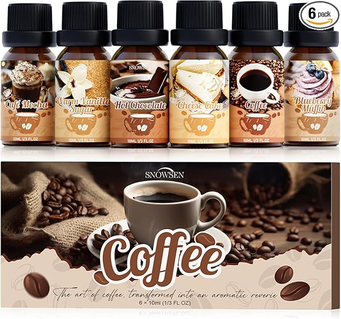 Coffee Fragrance Oil Set, Premium Essential Oils for Diffusers for Home, Blueberry Muffin, Café Mocha, Hot Chocolate, Coffee and More, Candle Scents for Candle Making, DIY Soaps, Aromatherapy