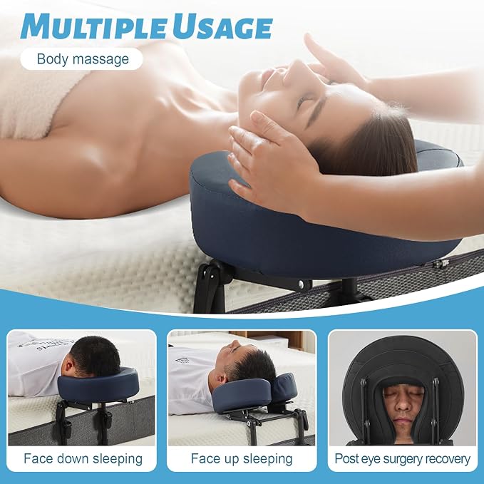 Massage Headrest for Bed, Adjustable Massage Face Cradle at Home, Portable Bed Massage Head Holder, Massage Table Head Rest for Salon Spa, Face Down Pillow After Eye Surgery, Blue