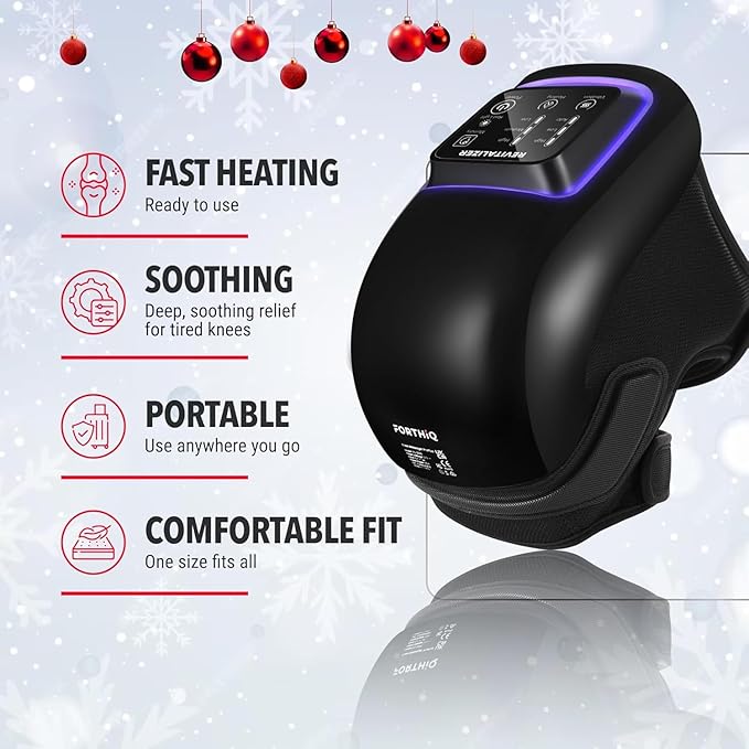 FORTHiQ Knee Massager Pro+ 6-in-1 with Heat, Dual Red Light and Vibration, Adjustable Straps and Memory Function, Ideal Winter Wellness, 2 Pieces