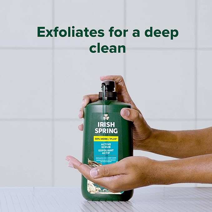 Irish Spring Active Scrub Exfoliating Body Wash for Men, 24-Hour Fresh, Biodegradable Ingredients, Paraben Free, Cool Fresh Scent, 30 fl oz Pump Bottle (Pack of 2)