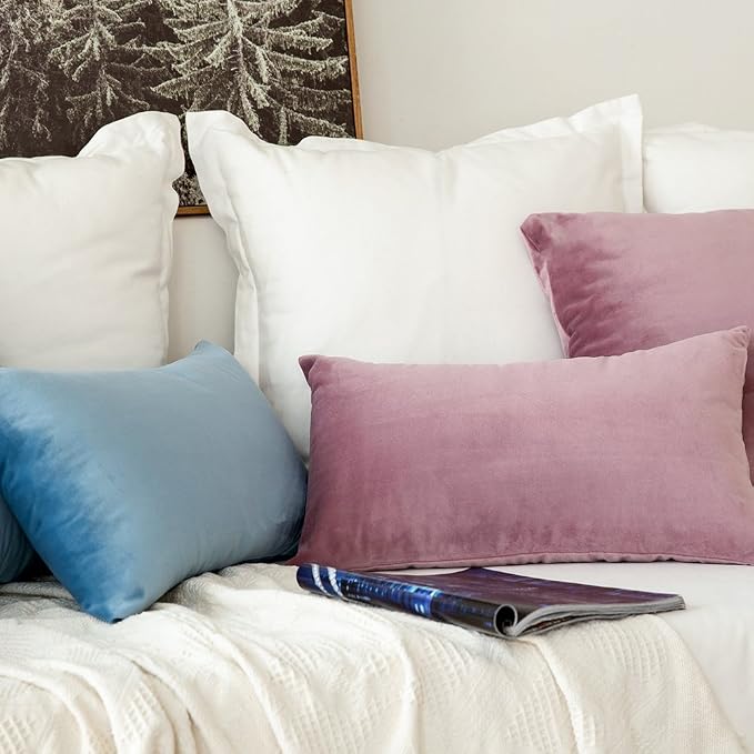 MIULEE 12x20 Inch Lumbar Velvet Throw Pillow Covers Blue Gray | Pack of 2 Soft Solid Decorative Pillow Covers, Modern Luxury Home Decor, for Chair Couch Sofa Bedroom Livingroom