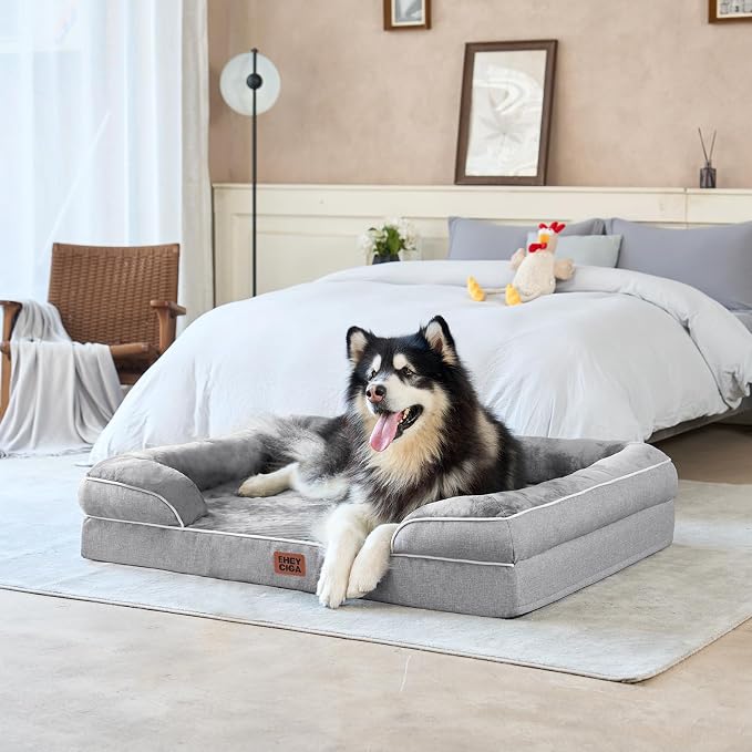 EHEYCIGA Orthopedic Extra Large Dog Bed, Waterproof Washable XL Pet Bed 44" | Non-Slip Bottom and Egg-Crate Polyurethane Foam Big Dog Couch Bed with Washable Removable Cover, Grey