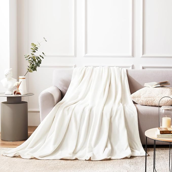 Hansleep King White Fleece Blanket, Soft Flannel Bed Blanket | Fuzzy Cozy Blanket 90x108 Inches, Multi-use for Bed, Sofa, Couch, Travel, Camping, All Season Warm Lightweight Cover