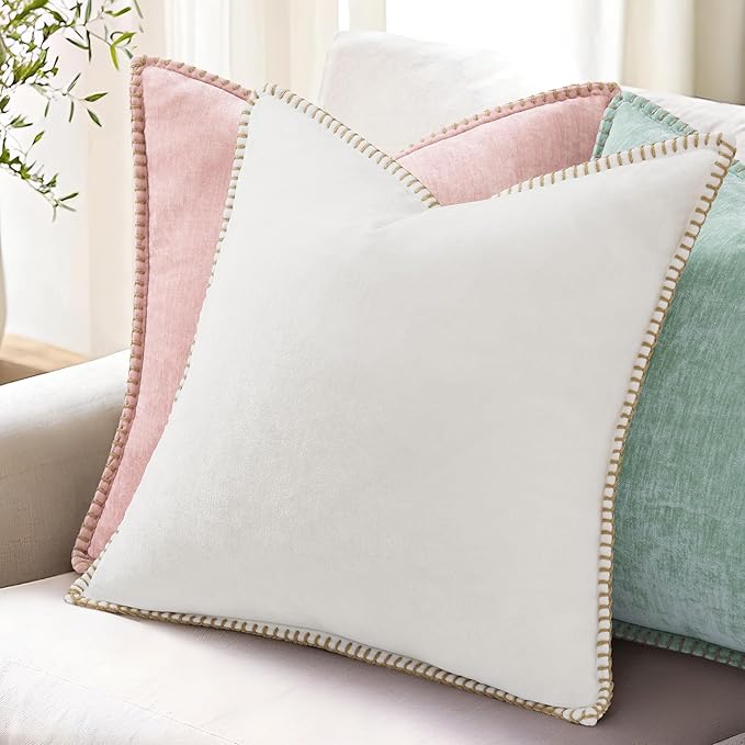 decorUhome Soft Chenille Throw Pillow Covers 20x20 Set of 2 Aqua Haze | Fall Textured Decorative Throw Pillow Cases Stitched Edge Modern Farmhouse Luxury Boho Velvet for Couch Sofa Bed Home Decor