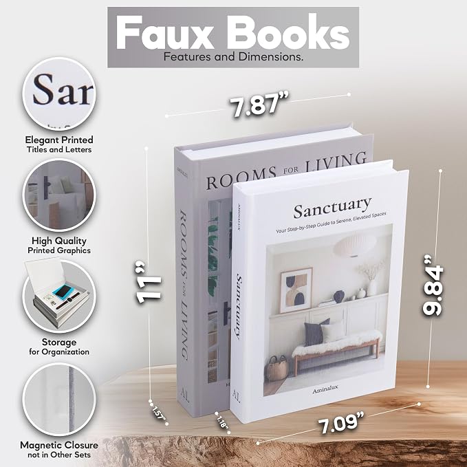 Decorative Books for Home Decor with Storage – Set of 2 Faux Linen Book Boxes with Aesthetic Covers – Enhance Your Coffee Table, Bookshelf Decor – Hidden Storage for Photos, Keepsakes, and Jewelry