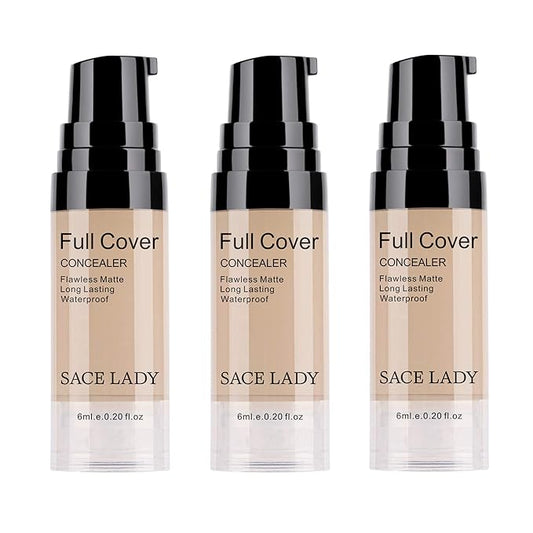 3 Pack Pro Full Cover Liquid Concealer, Waterproof Smooth Matte Flawless Finish Creamy Concealer Foundation for Eye Dark Circles Spot Face Concealer Makeup, Size: 3×6ml/0.20Fl Oz, Light Natural