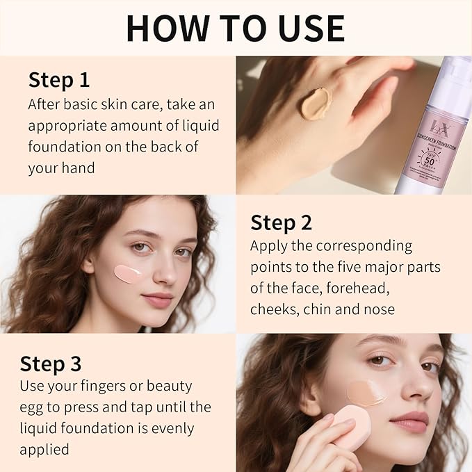 Tinted Face Sunscreen - Waterproof & Lightweight Liquid Foundation with SPF 50++, 3-in-1 Full Coverage Foundation Smooths & Blurs Pores, 106 Light
