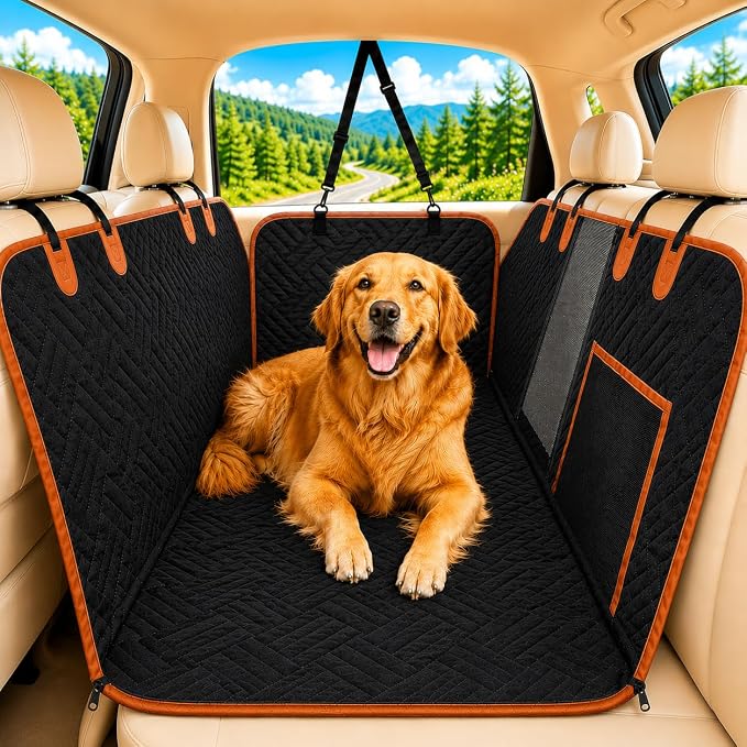 Dog Seat Cover for Back Seat Hard Bottom, XL Backseat Extender for Large Dogs (+420 lbs), Waterproof Dog Car Hammock with Door Protectors, Non-Slip Heavy-Duty Pet Seat Cover for Truck, SUV & Car