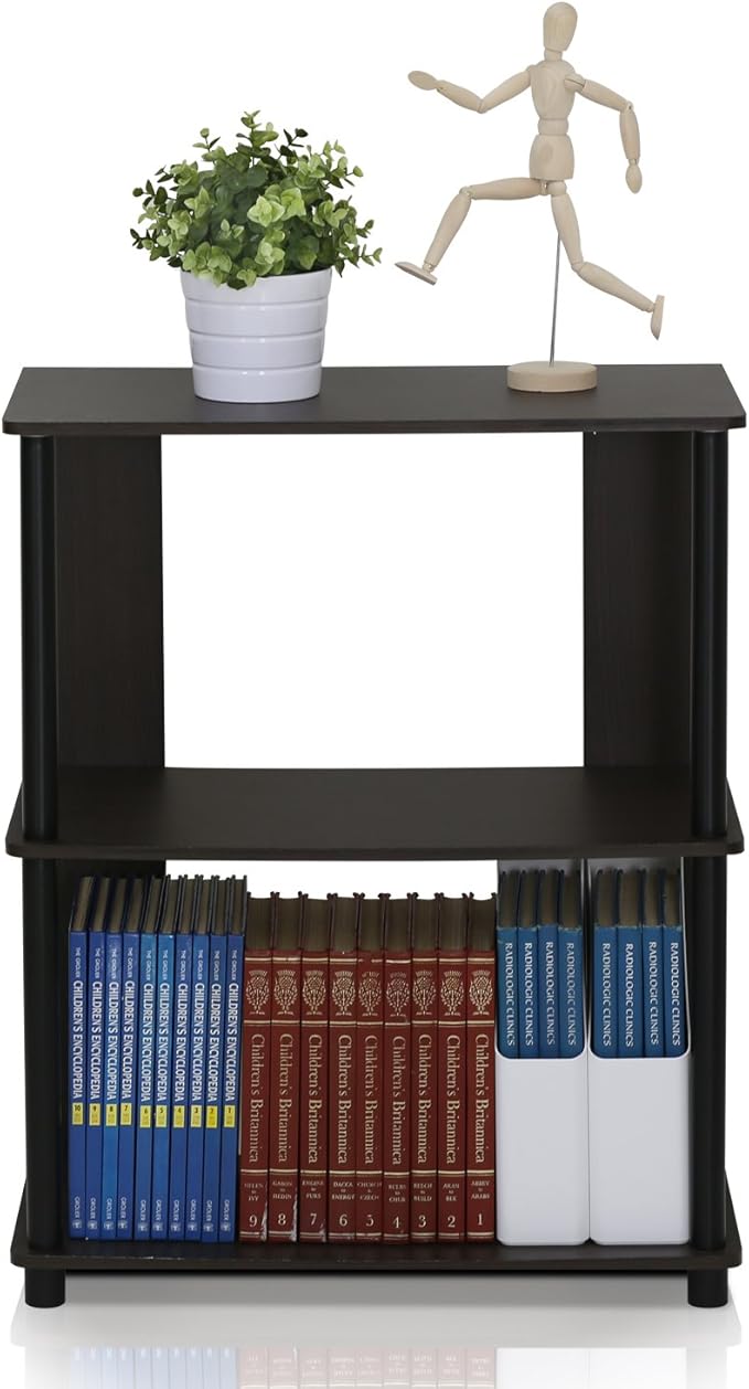 Furinno JAYA Simple Design 3-Tier Bookcase / Bookshelf / Display Rack, Plastic Tubes, Walnut | 11.6 x 23.6 x 30, Storage Shelves, Shelving Unit, for Organization and Storage, Living Room, Garage, Home Office